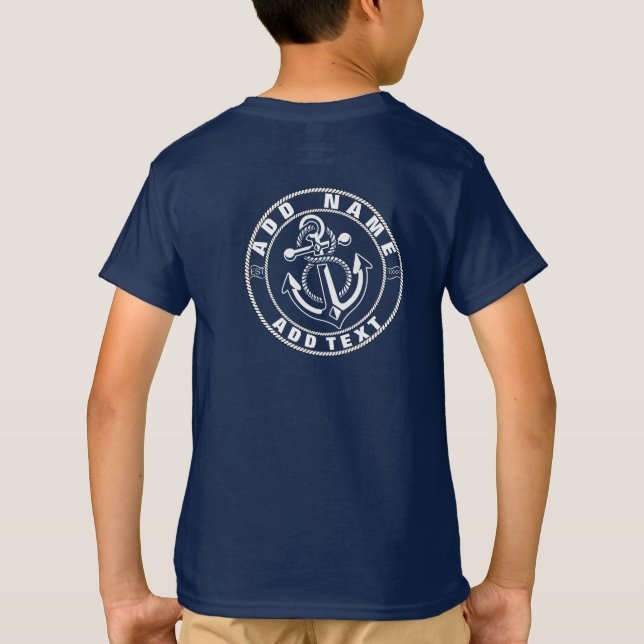 Blue Nautical Anchor yacht club boat marina Name T T-Shirt (Back)