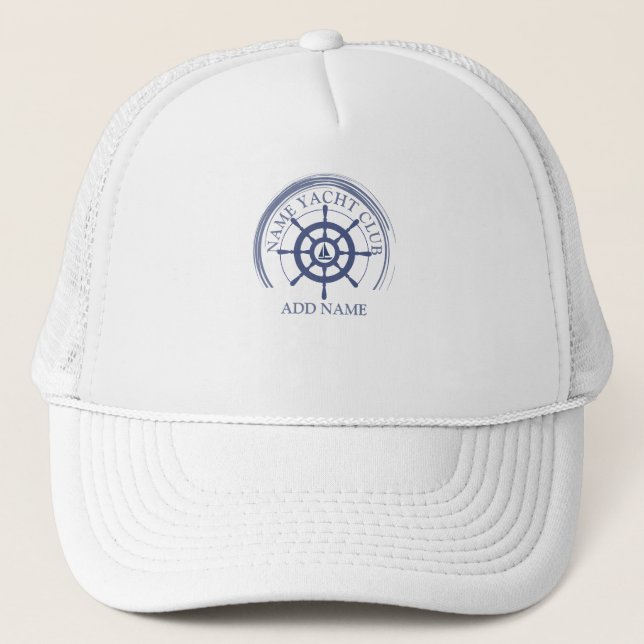 Blue Nautical Anchor yacht club boat marina Name  Trucker Hat (Front)