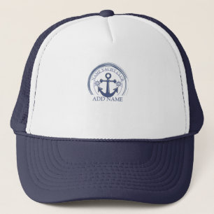 Blue Nautical Anchor yacht club boat marina Name   Trucker Hat