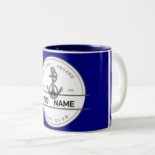 Blue Nautical Anchor yacht club boat marina Name Two-Tone Coffee Mug