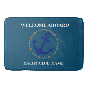 Blue Nautical Anchor yacht club boat marina welcom Bath Mat