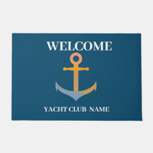 Blue Nautical Anchor yacht club boat marina welcom Doormat
