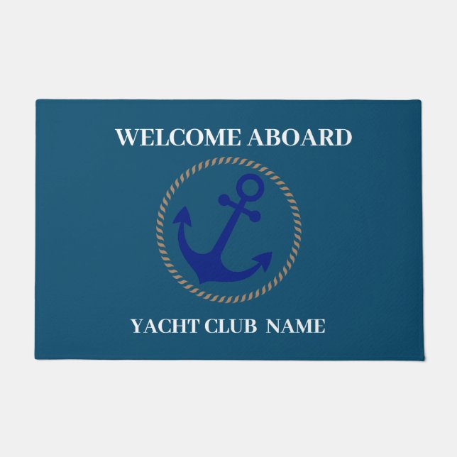 Blue Nautical Anchor yacht club boat marina welcom Doormat (Front)