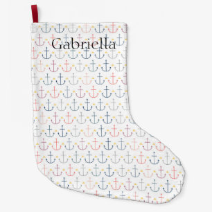 Blue Nautical Anchors Large Christmas Stocking