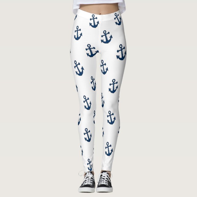 Blue Nautical Anchors Leggings (Front)