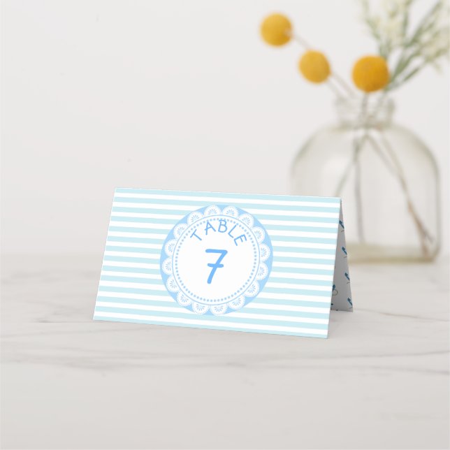 Blue Nautical Beachy Wedding Table Number Cards (Front)