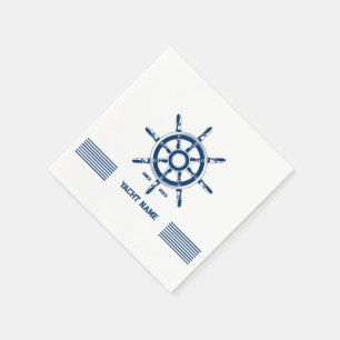 Blue nautical boat rudder with customizable text napkin