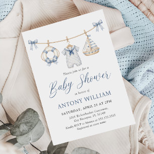 Blue Nautical Boy Baby Shower Invitation