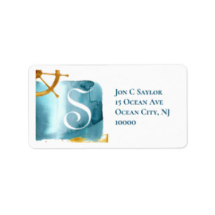 Blue Nautical Coastal Monogram Label
