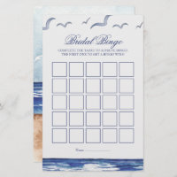 Blue Nautical Coastal Sea Bridal Bingo Game Card