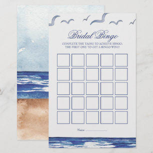 Blue Nautical Coastal Sea Bridal Bingo Game Card