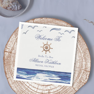 Blue Nautical Coastal Sea Bridal Shower Napkin