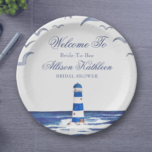 Blue Nautical Coastal Sea Bridal Shower  Paper Plate