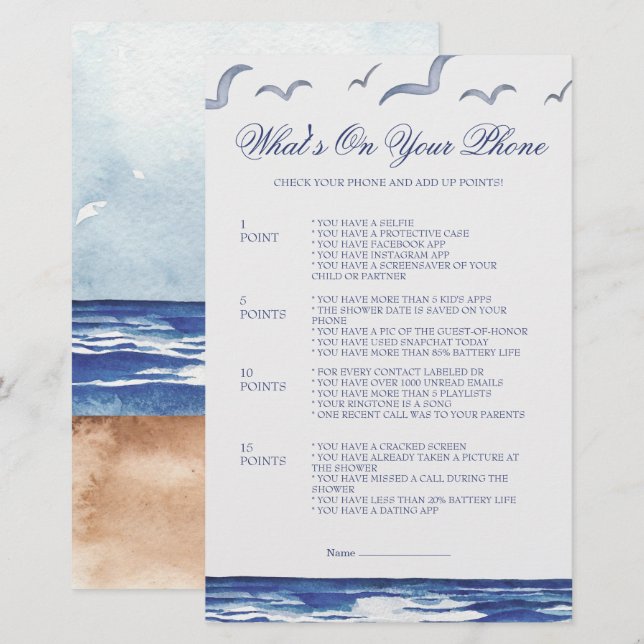 Blue Nautical Coastal Sea What's on The Phone Game (Front/Back)