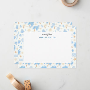 Blue Nautical Coastal Summer Pastel Floral Note Card