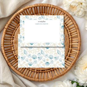 Blue Nautical Coastal Summer Pastel Floral Note Card