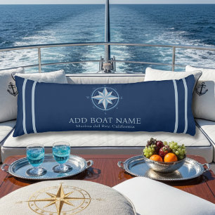 Blue Nautical Compass Custom Boat Name Deck Decor Body Cushion