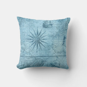 Blue Nautical Compass Throw Pillow