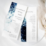 Blue Nautical Destination Wedding Flat Programme<br><div class="desc">This Blue Nautical Destination Wedding Flat Program design pairs sleek and classic white with striking dark royal blue watercolor ocean waves as a gorgeous backdrop for sophisticated minimalist typography and boho script details. Perfect for a modern luxury nautical aesthetic, with a unique moody navy beach style. This beautifully curated collection...</div>