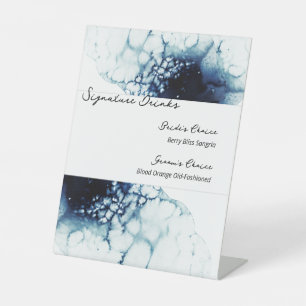 Blue Nautical Destination Wedding Signature Drinks Pedestal Sign