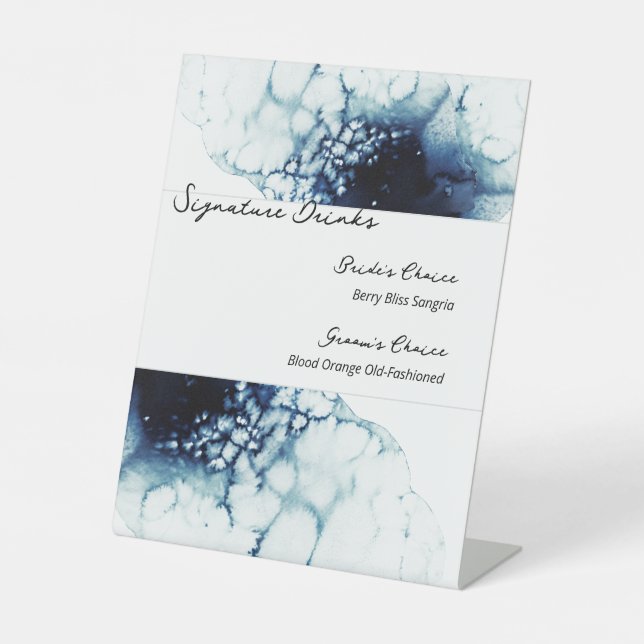 Blue Nautical Destination Wedding Signature Drinks Pedestal Sign (Front)