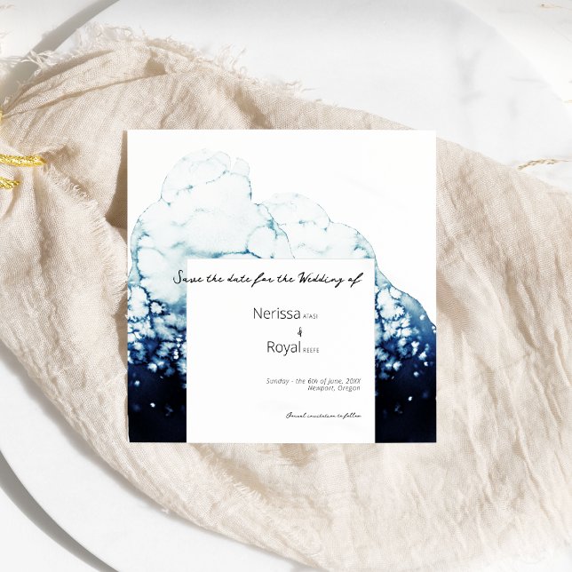Blue Nautical Destination Wedding Square Save The Date (Creator Uploaded)