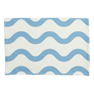 Blue Nautical Groovy Wavy Stripe Modern Minimalist Pillowcase