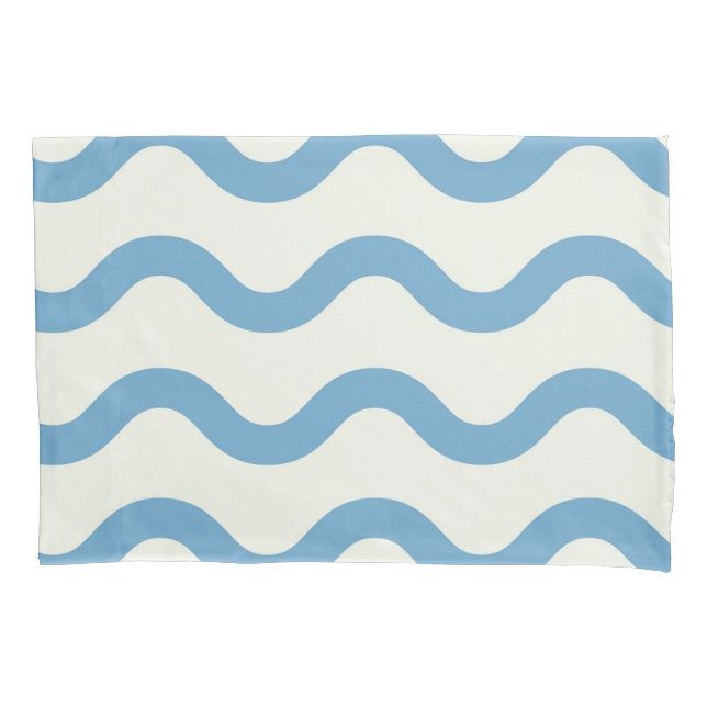 Blue Nautical Groovy Wavy Stripe Modern Minimalist Pillowcase (Front)