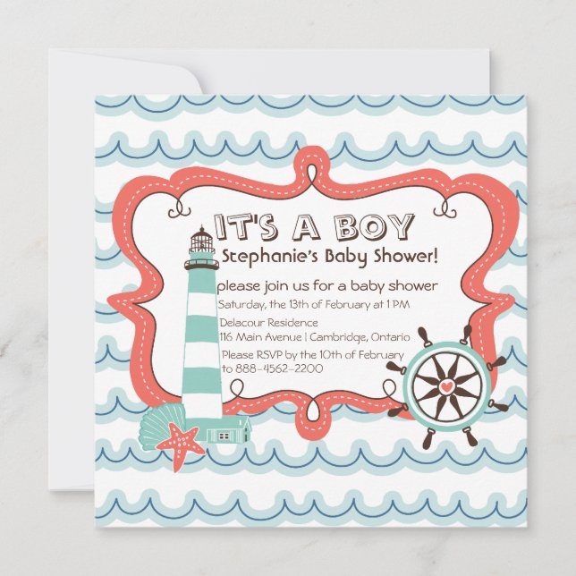 Blue Nautical It's a Boy Baby Shower Invitation (Front)