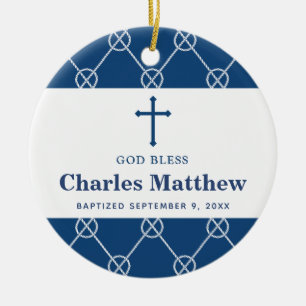 Blue Nautical Knot Classic Beach Boy Baptism Ceramic Tree Decoration
