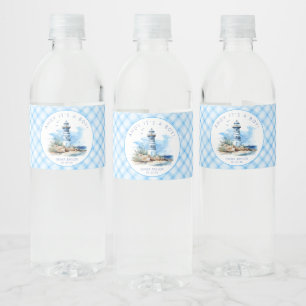 Blue Nautical Lighthouse Baby Shower Water Bottle Label