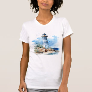 Blue Nautical Lighthouse Watercolor Women's T-Shirt