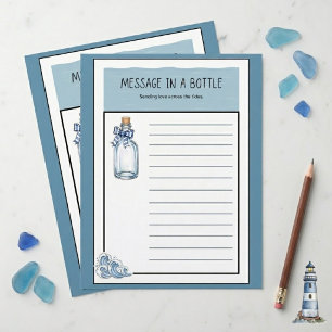 Blue Nautical Message Bottle Lined Writing Paper