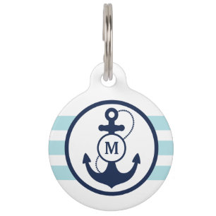 Blue Nautical Monogram Pet Tag