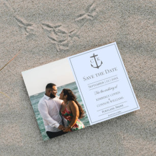 Blue Nautical Monogram Photo Save the Date