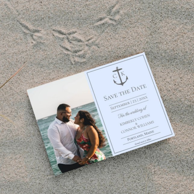 Blue Nautical Monogram Photo Save the Date (Blue Nautical Monogram Photo Save the Date)