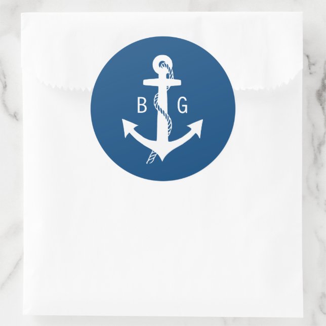 Blue Nautical Monogram Wedding Anchor Stickers (Bag)
