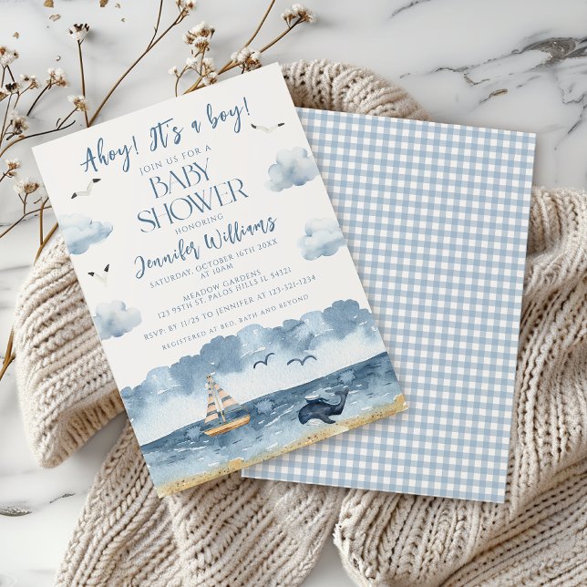 Blue Nautical Ocean Ahoy It's a boy baby shower Invitation (Creator Uploaded)