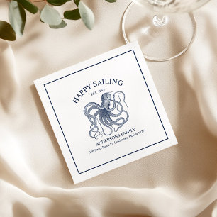 Blue nautical octopus illustration napkin