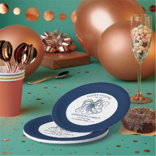 Blue nautical octopus illustration paper plate