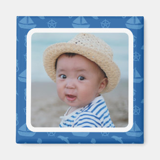 Blue Nautical Pattern Custom Baby Boy Photo Magnet