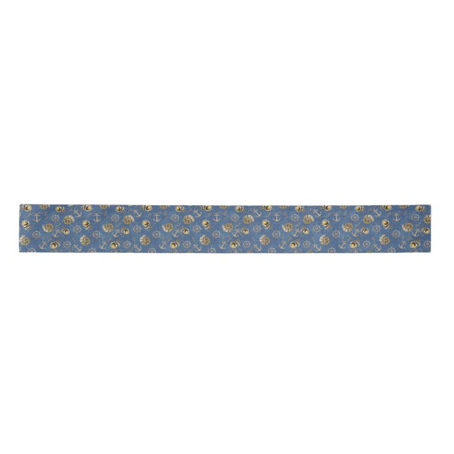 blue nautical pattern satin ribbon (Front)