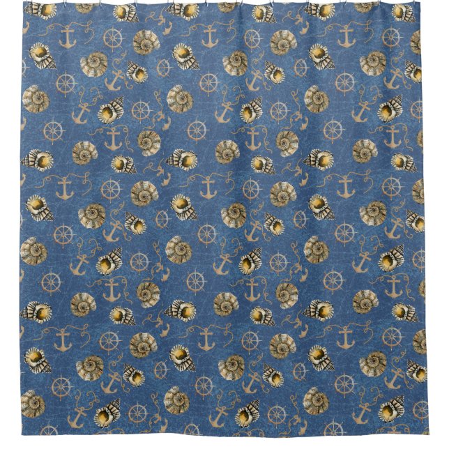 blue nautical pattern shower curtain (Front)