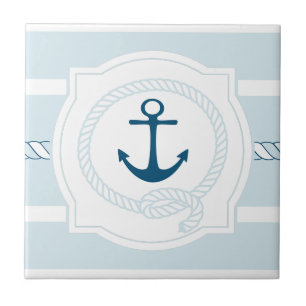 Blue nautical rope and anchor stripes ceramic tile