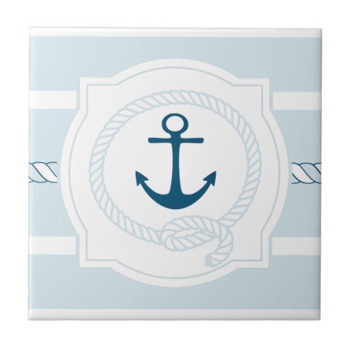 Image of Blue nautical rope and anchor stripes ceramic tile