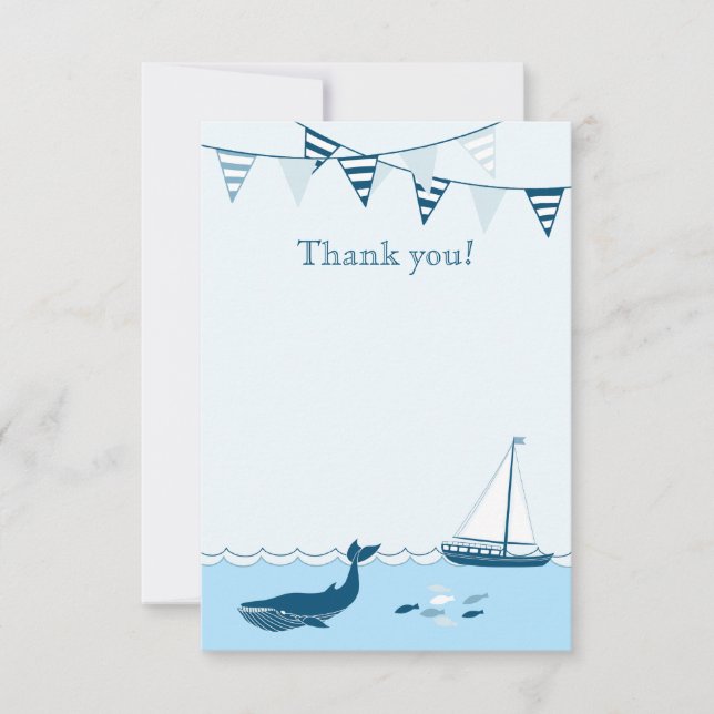 Blue nautical sailboat baby boy shower thank you (Front)