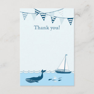 Blue nautical sailboat baby boy shower thank you card