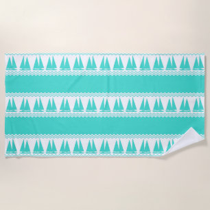 Blue Nautical Sailboat Coastal Stripes Beach Towel