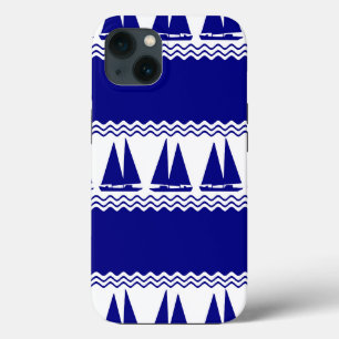 Blue Nautical Sailboat Coastal Stripes iPhone 13 Case