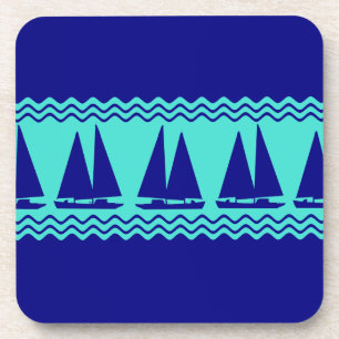 Blue Nautical Sailboat Coastal Stripes Coaster